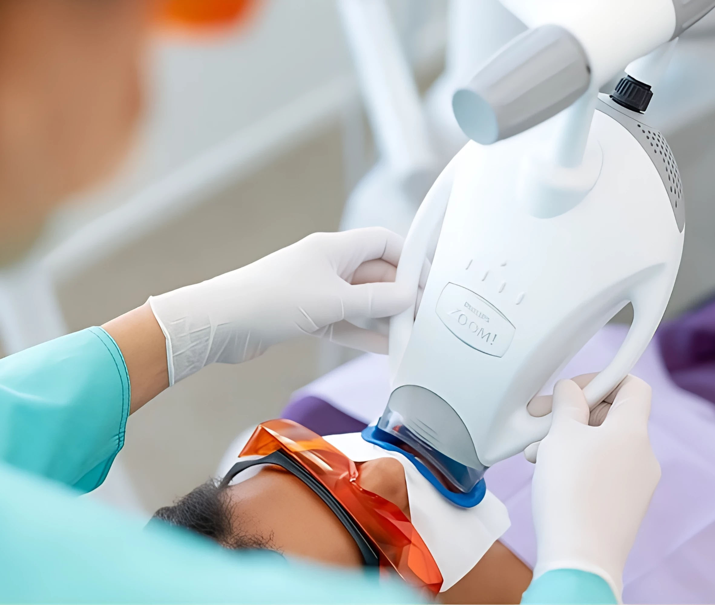 Dentist is checking up a patient with an ortodental system